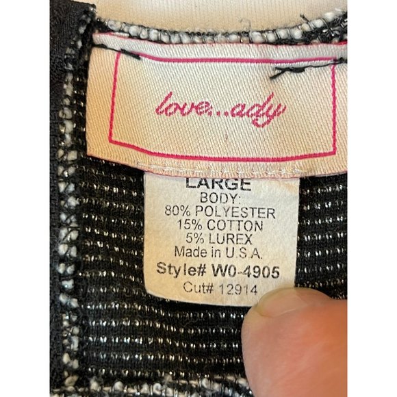 Love...Ady Womens Striped Tulip Fit & Flare Mini Dress Back Zip Gray Black SZ L - Picture 6 of 7